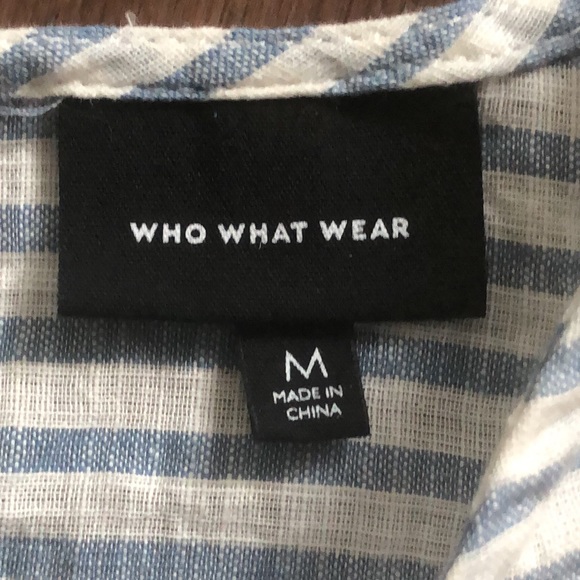 Blue White Stripe 100% Cotton Blouse Ruffle Sleeve - Picture 5 of 8